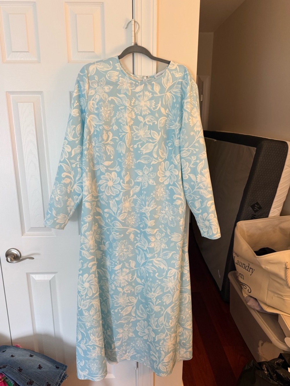 Molly Moorkamp Light Blue Floral Long Sleeve Women’s Dress